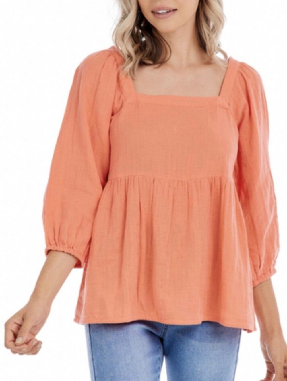 MUD PIE Orange 100% COTTON Gauze Babydoll Women's Top - Size Large